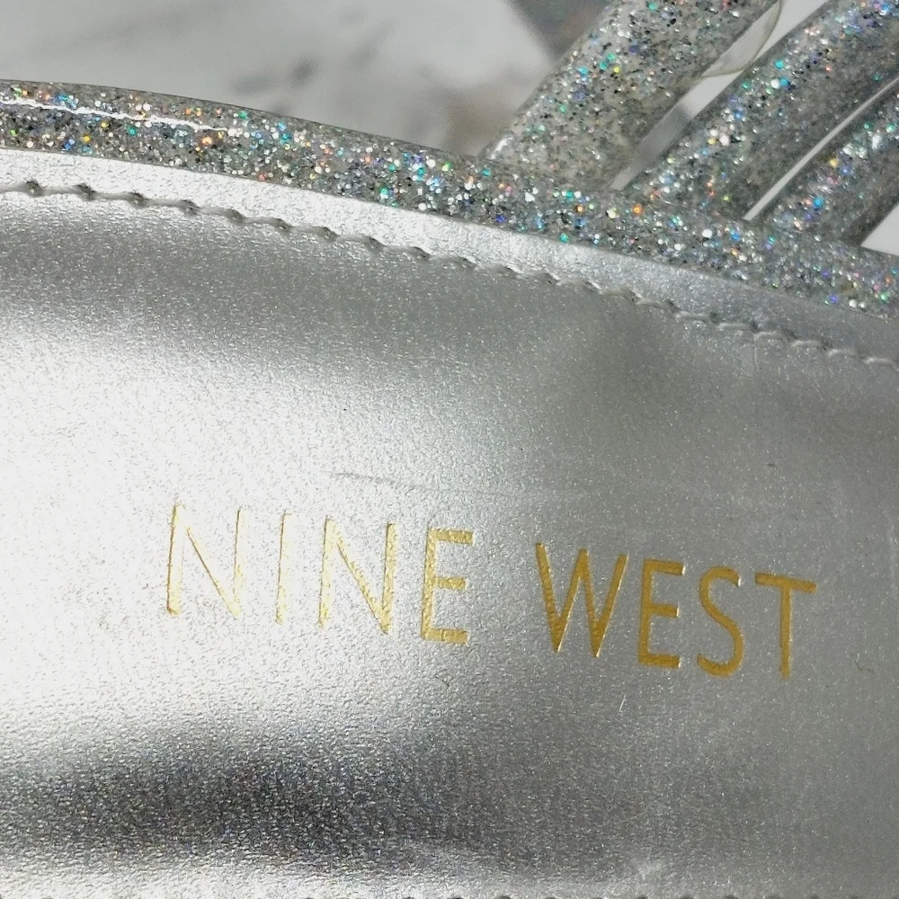 Nine West Loo May Strappy Stiletto In Silver Evening Buckle Strap Sandals O296